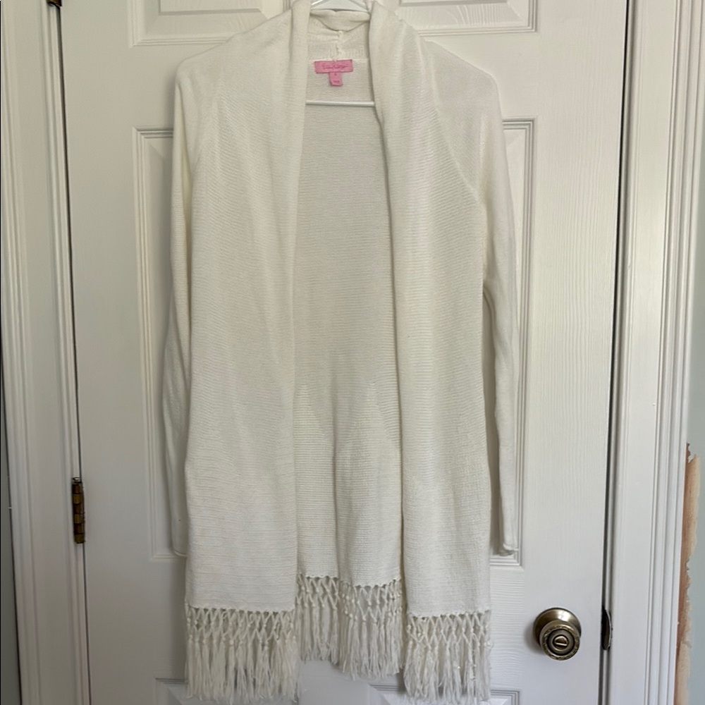 Lilly Pulitzer White Cardigan Sweater with Fringe